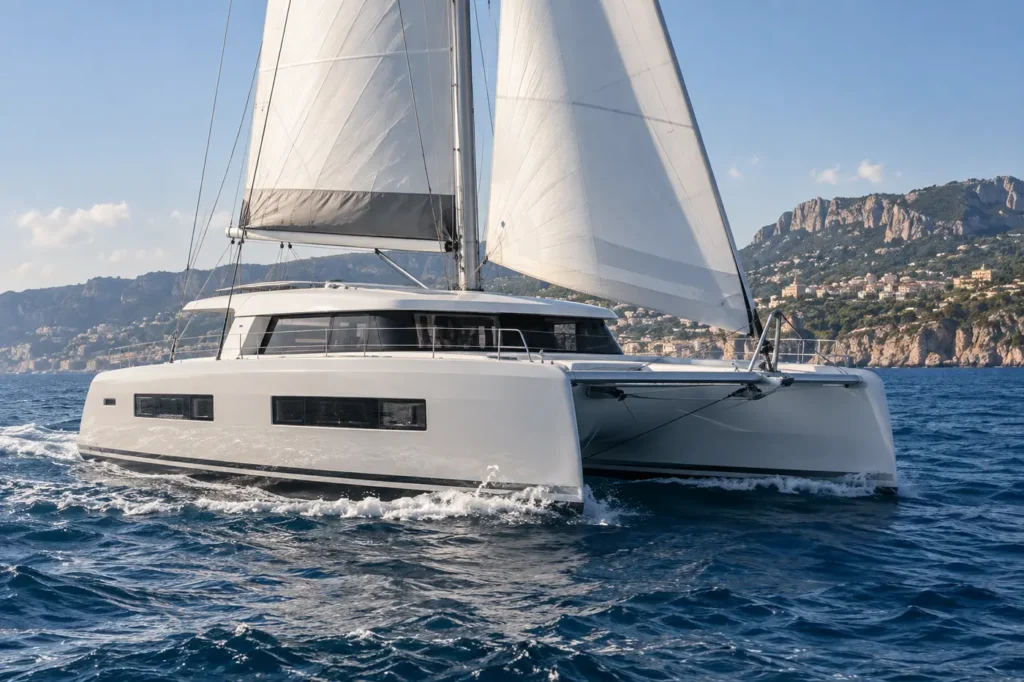 Sailing catamaran on the water