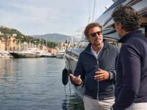 Broker meeting a client at the marina
