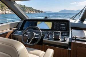 Broker advising a client on buying a boat