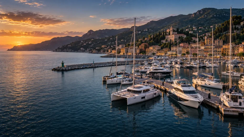 Marina berths with yachts moored