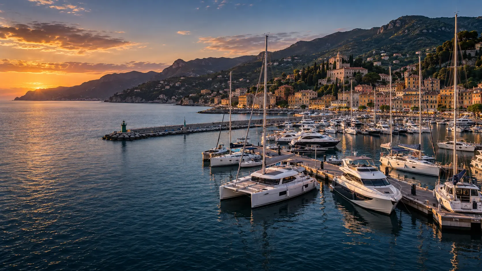 Marina berths with yachts moored