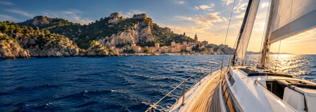 Yachts for sale in Europe – sailing yacht off a Mediterranean coast