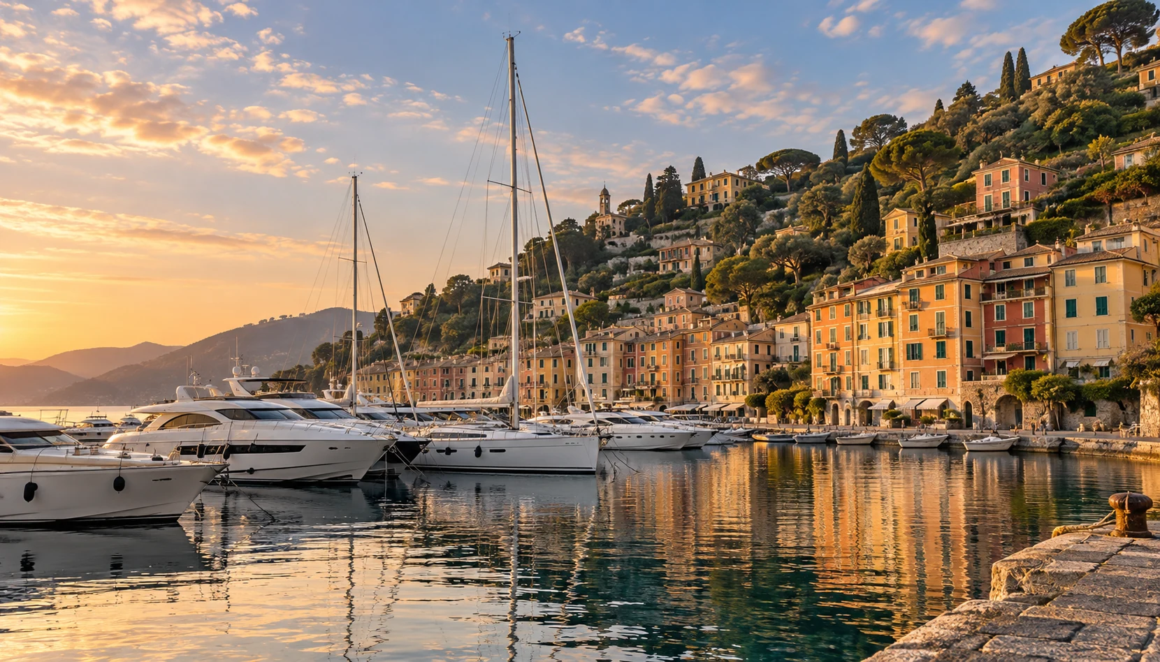 Liguria marina in Italy with moored yachts, yacht brokers Liguria