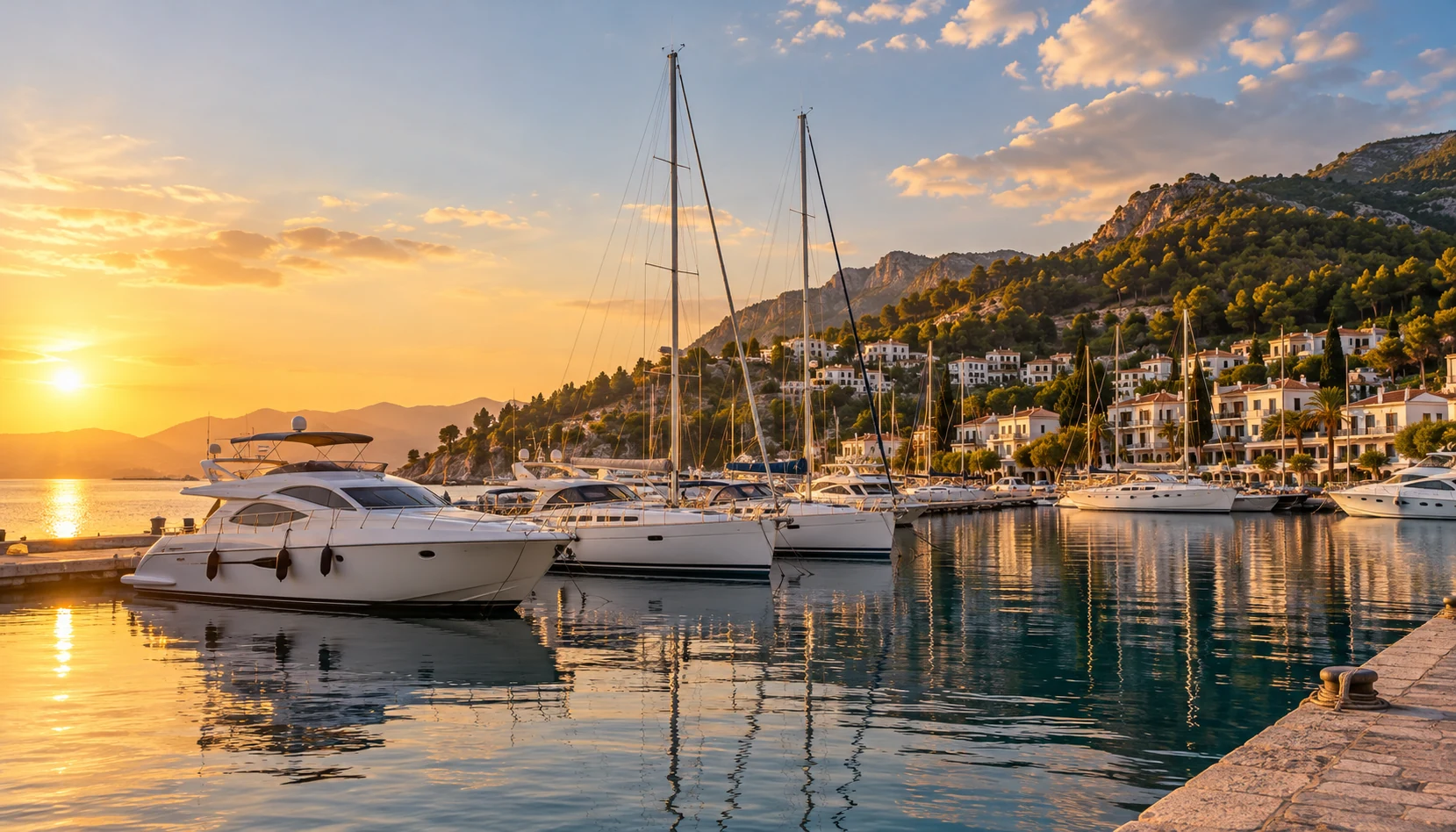 Aegean Coast marina in Turkey with moored yachts, yacht brokers Aegean Coast