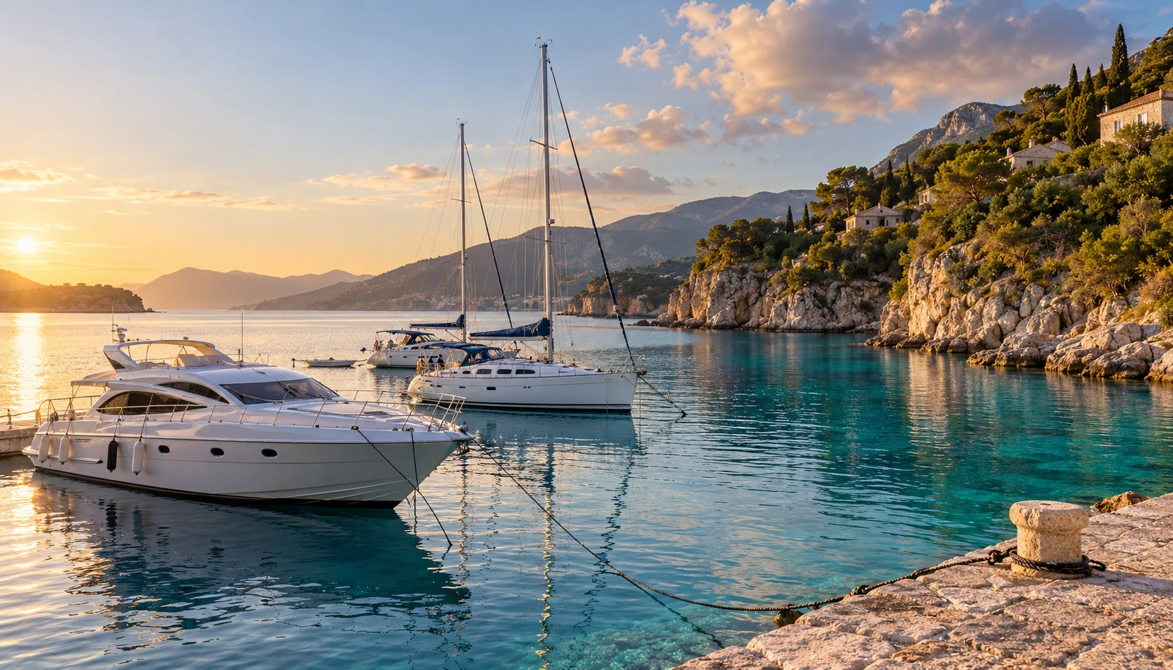 Albania coast with yachts at anchor, yacht brokers Albania