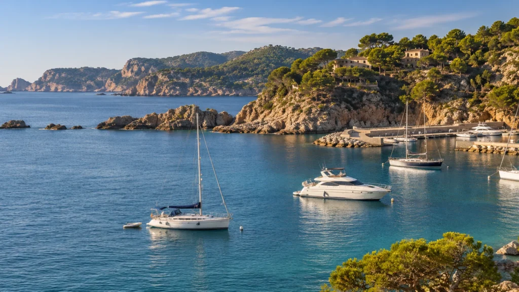 Costa Brava coastline in Spain with boats in the water