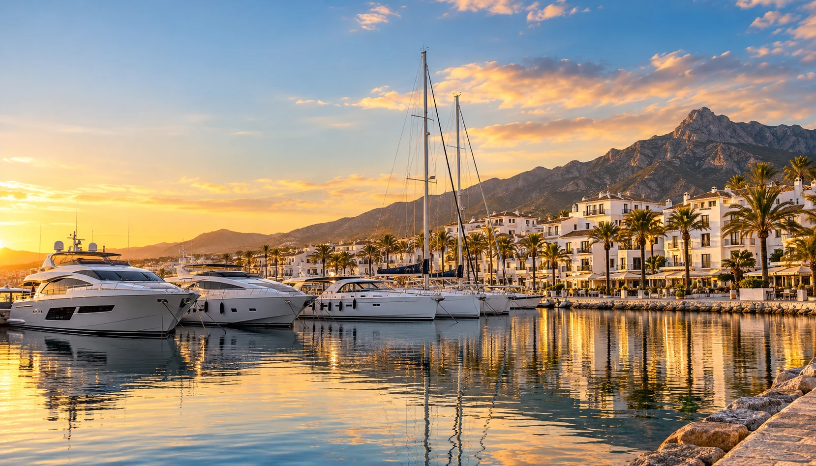Yachts along a Spain harbour quay, sell my boat Spain